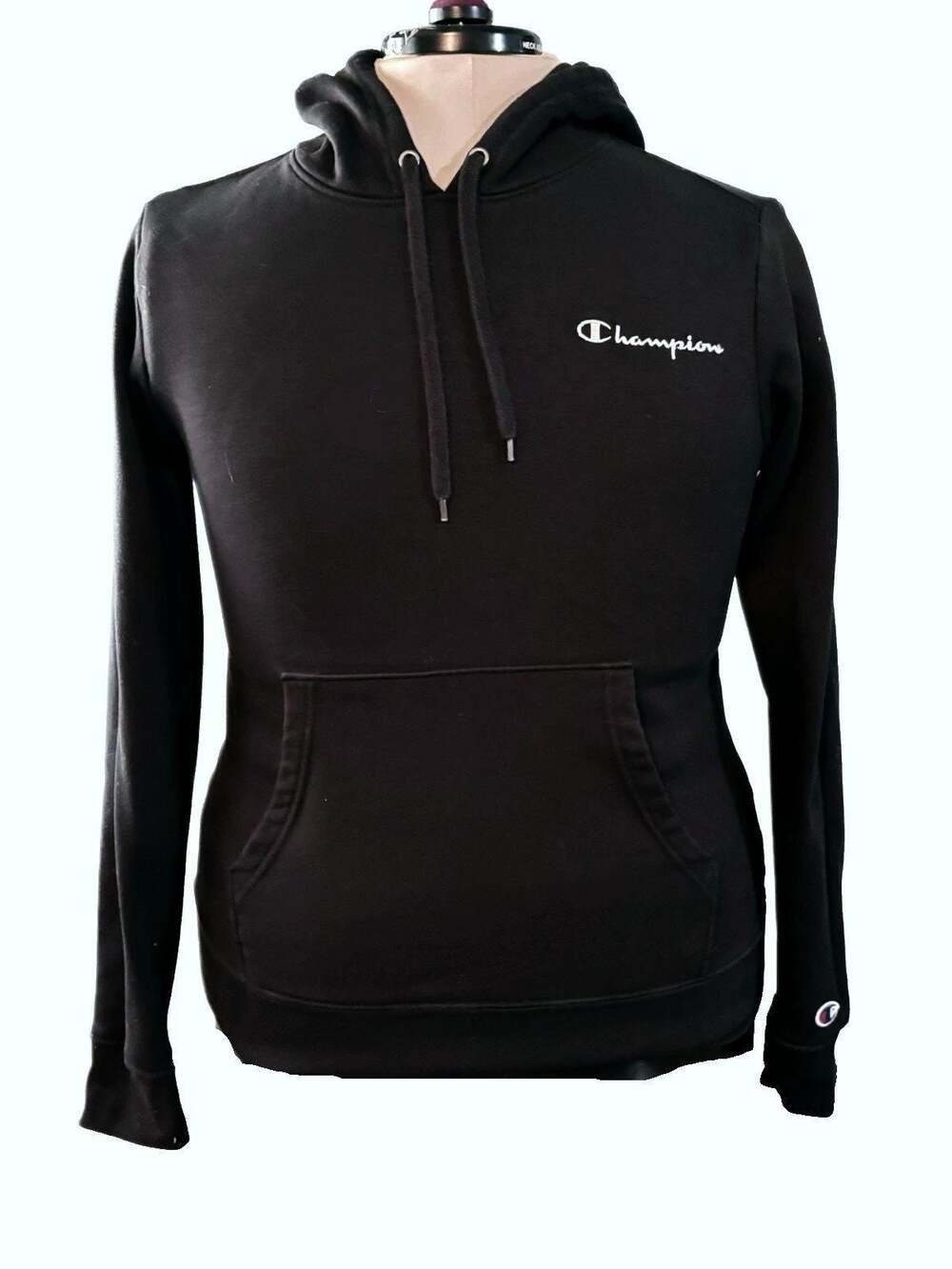 Champion Women's Hoodie Black Size Small Cotton Blend Logo  Unisex